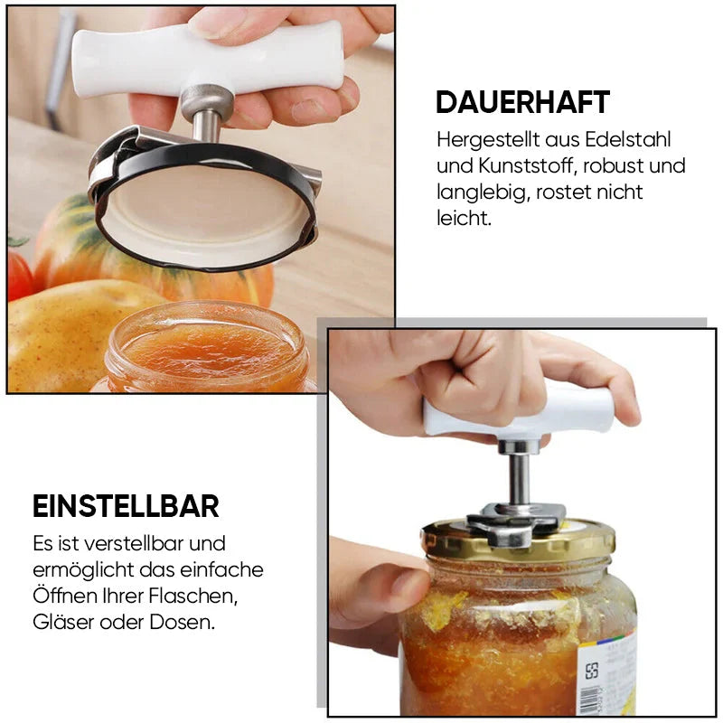 FlexiDreh – Verstellbarer Glas- und Dosenöffner aus Edelstahl