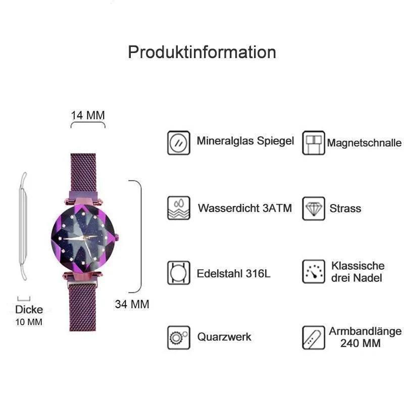 Wasserdichte Armbanduhr mit Sternenhimmel-Design für Mädchen