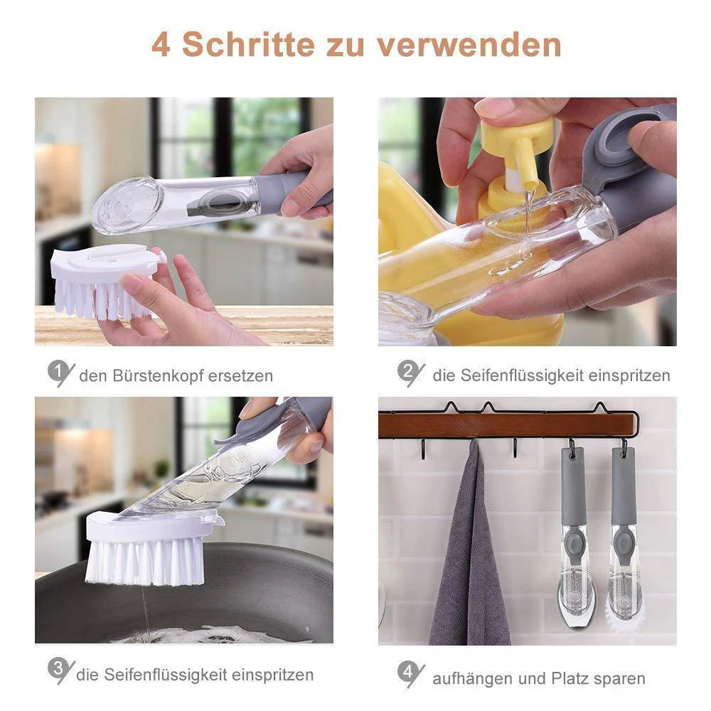 Praktische Küchenbürste mit Langem Griff und Seifenspender