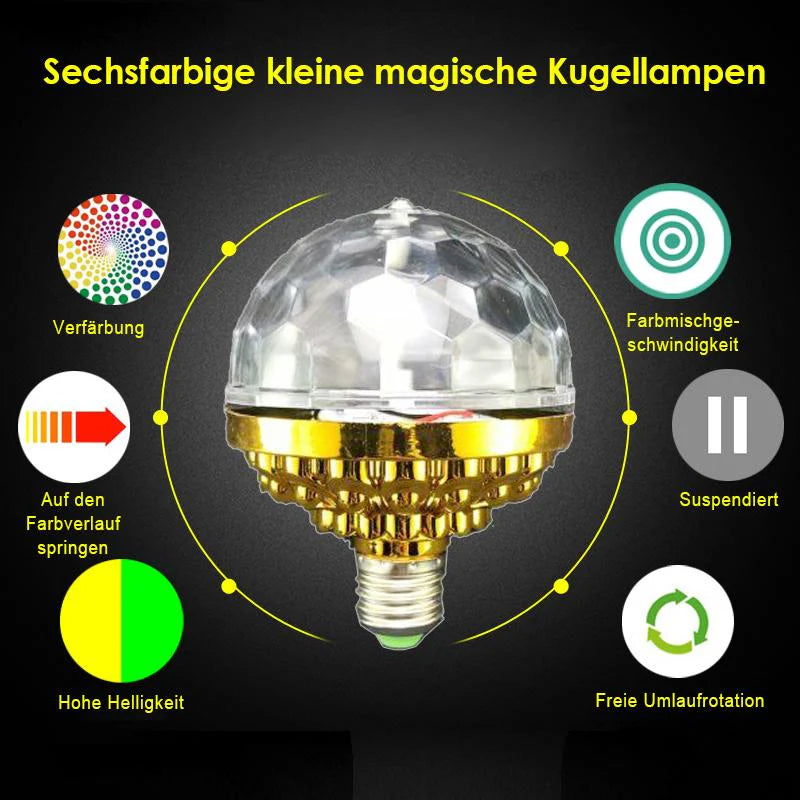 Bunte LED-Party-Glühbirne – Dreht sich automatisch für coole Lichteffekte!